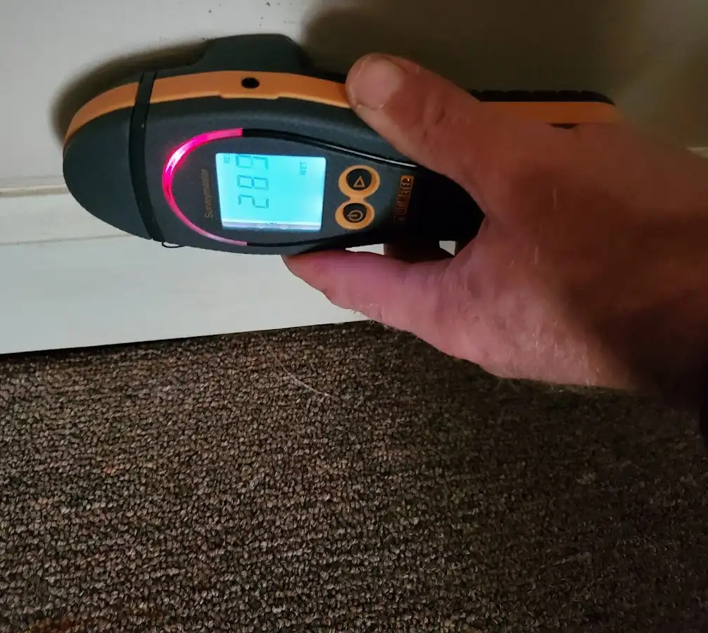 Moisture detection at baseboard during Burst Pipe Cleanup in Denton